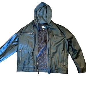 Calvin Klein Men's Black Faux Leather Lined Motorcycle Jacket